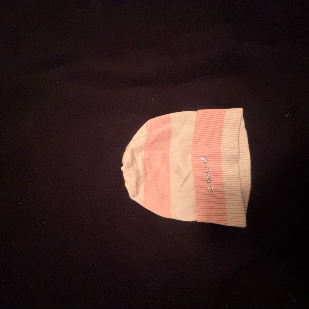bebe Pink and White Striped Beanie